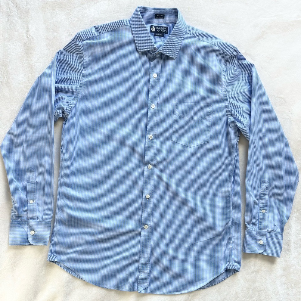 J. Crew Haberdashery Men’s Shirt Large 16-16.5 Blue and White Check 100% Cotton